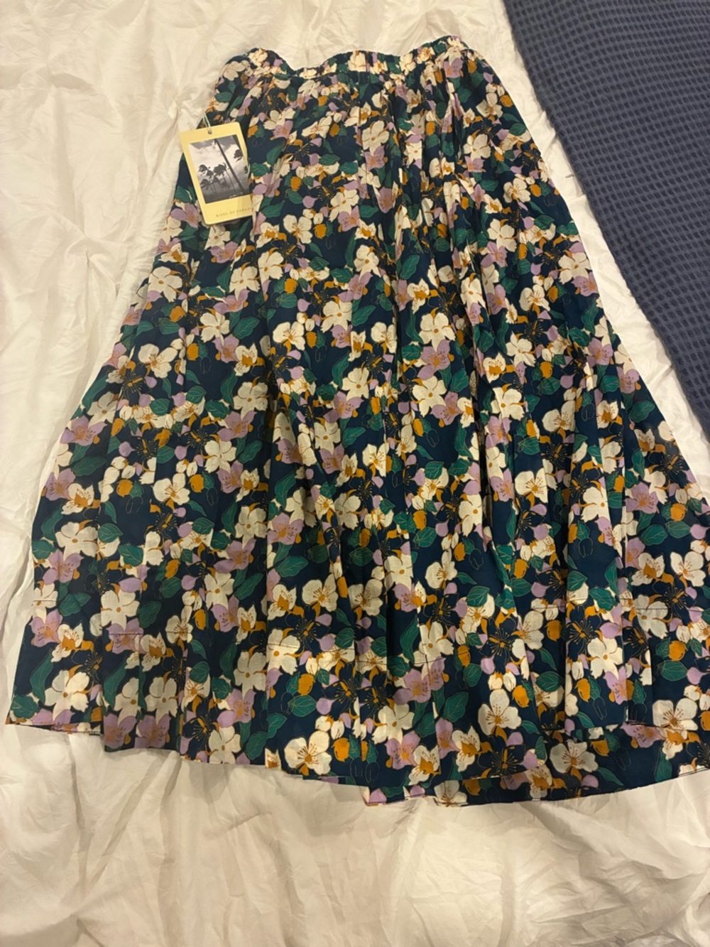Trovata Dark Teal Floral A-Line Midi Skirt